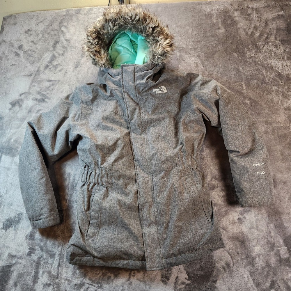 The North Face Coat Girls 14/16 Gray HyVent 550 Down Hooded Parka Gorpcore